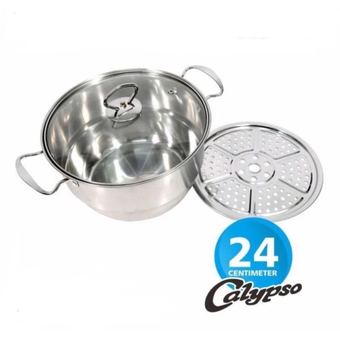 PREMIUM dandang steamer stainless murah 30cm / panci steamer calypso stainless / panci kukusan