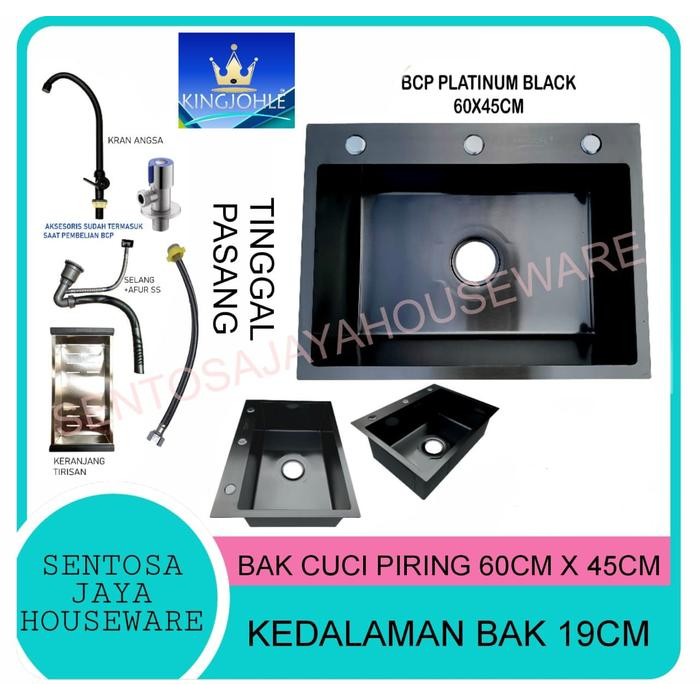 PREMIUM BAK CUCI PIRING 1 LUBANG 60CM X 45CM HITAM STAINLESS / BCP 1 LUBANG