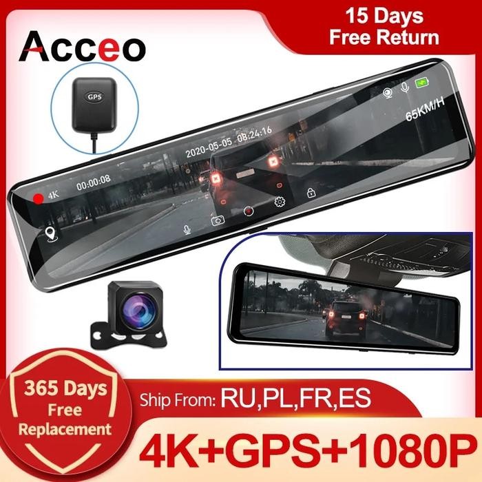 4K Car DVR 12 Inch Touch IPS 415 RearView Mirror Support Rear