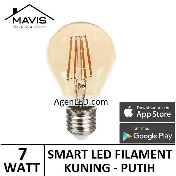 Mavis Lampu Smart Wifi Led 7W Filament Bulb Bluetooth 7 W Watt Bohlam A60 St64 Ww+Cw 4 Filamen Wi-Fi