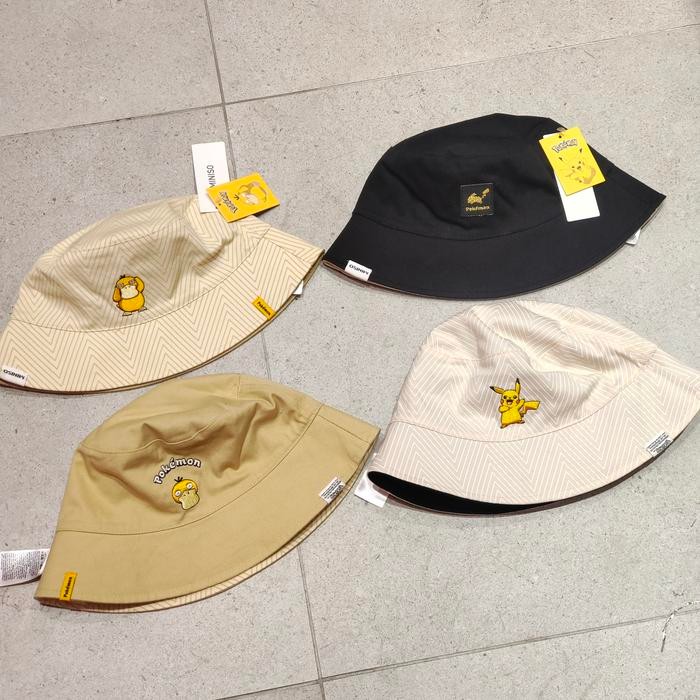 DISKON MINISO x POKEMON Bucket Hat Bolak Balik POKEMON PIKACHU PSYDUCK