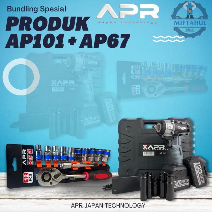 Bundling Spesial Bor Impact Wrench 500Nm Apr Ap101 + Ap67 Kunci Rachet
