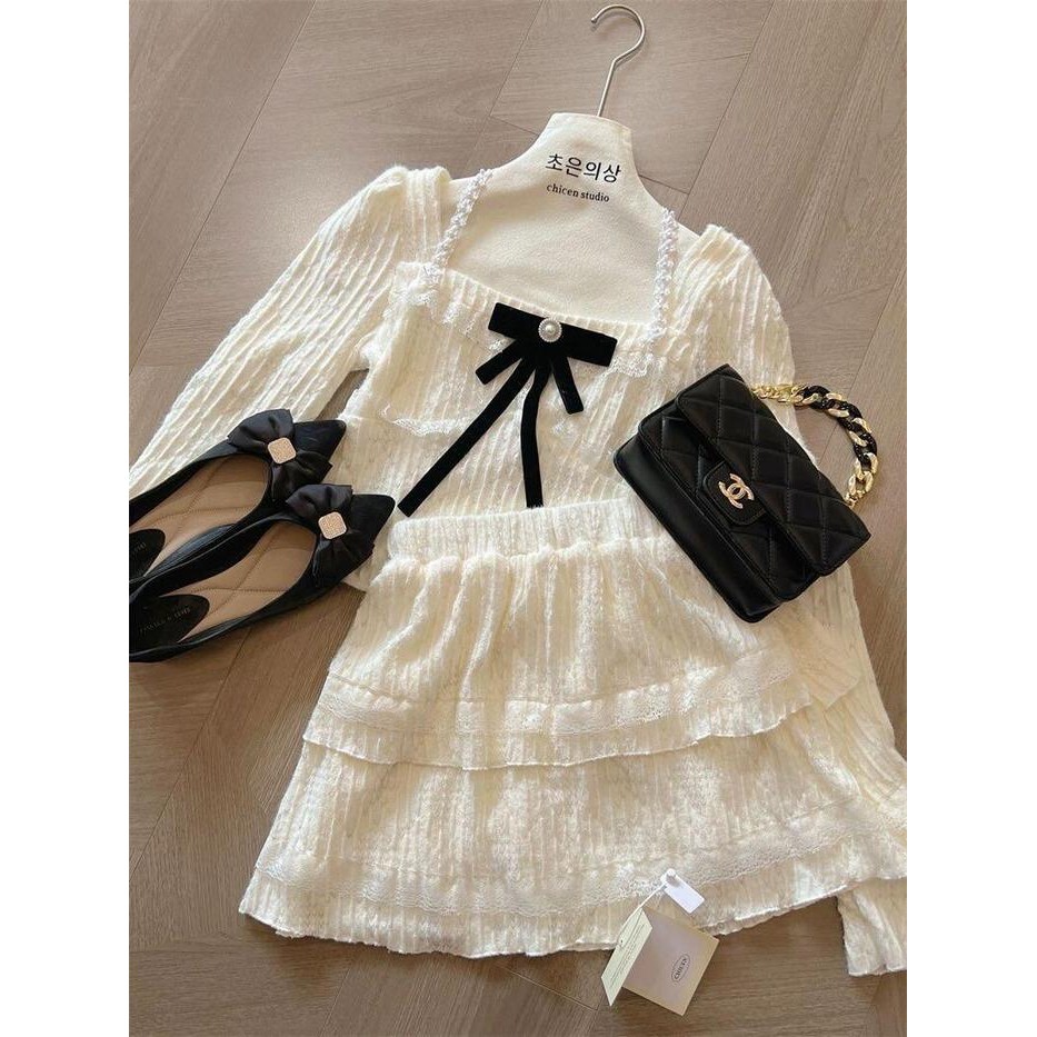 Rok Gaya Yang Sama ROSE Set Rok Pendek Dua Potong Renda Wanita Korea/Atasan Pendek Kasual dan Set