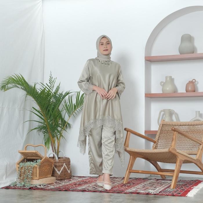 Setelan Kebaya Tunik Brukat Set Celana Tunic Wanita Brokat Kondangan