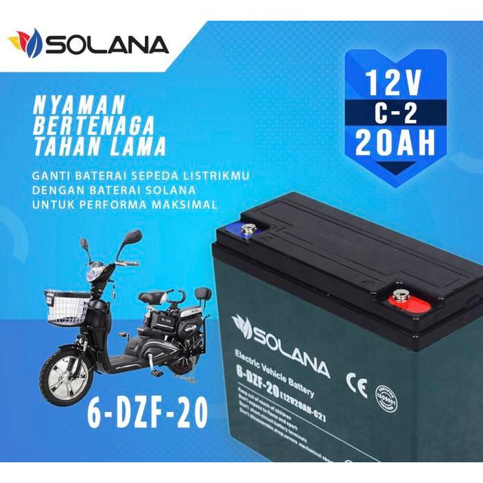 Terlaris SOLANA / Baterai / Aki SEPEDA MOTOR LISTRIK 6DZM20/6DZF20/ 12V 20AH SALE