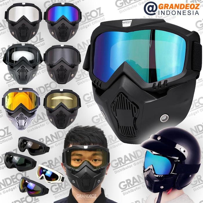 Goggles Kacamata + Masker Goggle Mask Full Face Helm Topeng Motor Gogle Paintball Kaca Mata Trail