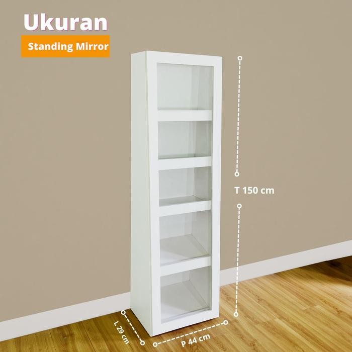 Lemari Tas dan Sepatu Standing Mirror Pintu Geser Dengan Lampu LED