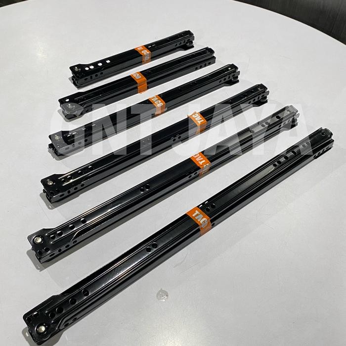 Rel laci merk TACO 1Pasang warna hitam Rel laci lemari taco