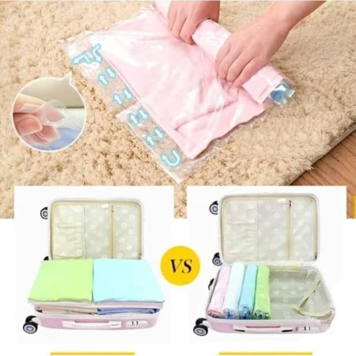 Plastik Vakum Bag Pakaian / Vacuum Bag Travel / Hand Roll Vacuum Bag