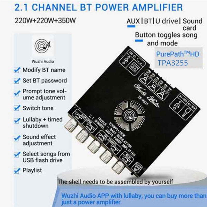 ZK-AS21 Digital Bluetooth Audio Amplifier Board Subwoofer 220Wx2+350W