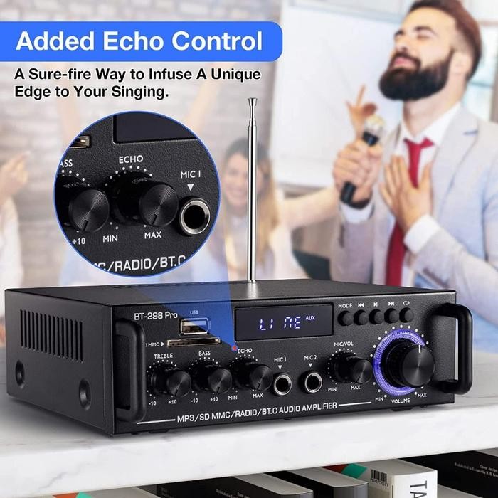 Fleco Bt-198B Audio Amplifier Bluetooth 5.0 Hifi Stereo Amp Speaker Max 1000W Output Ni Digital