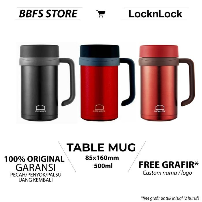 Lock N Lock Original Table Mug 500Ml Gelas Tumbler Vaccum Panas Dingin Custom Grafir Locknlock