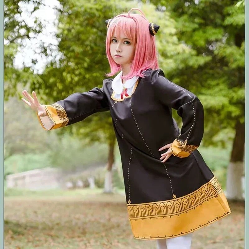 Xt8Anime Spy X Family Anya Forger Cosplay Costume Kids Adults Black Kawaii Girls Women Dress Pink