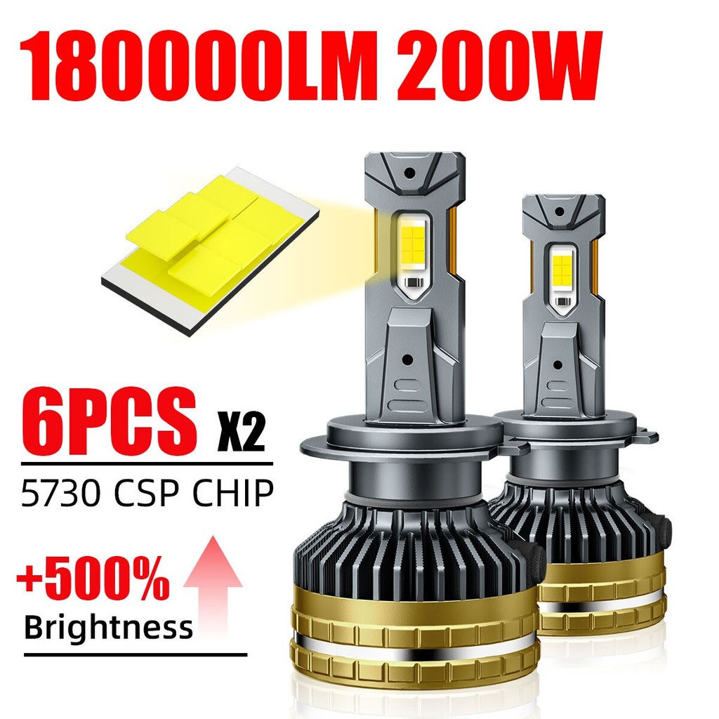 2pcs 200W 60000LM H4 H7 Led Headlight Bulbs Double Copper Tube High