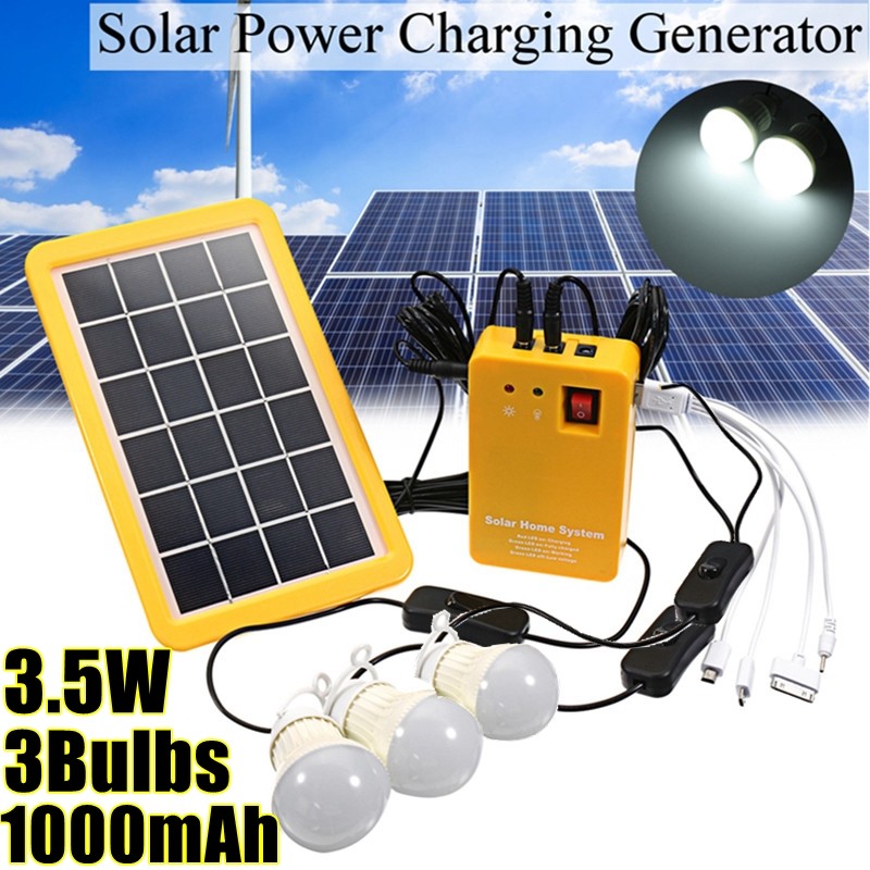 Solar Power Generator Kit With 3 LED Bulb Light Solar Light Camping