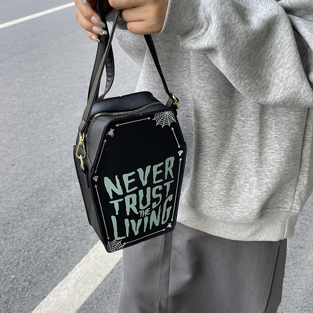 

Gothic Shoulder Bag for Women Coffin Shape Handbag Adjustable Strap Crossbody Bag Tote Purse PU