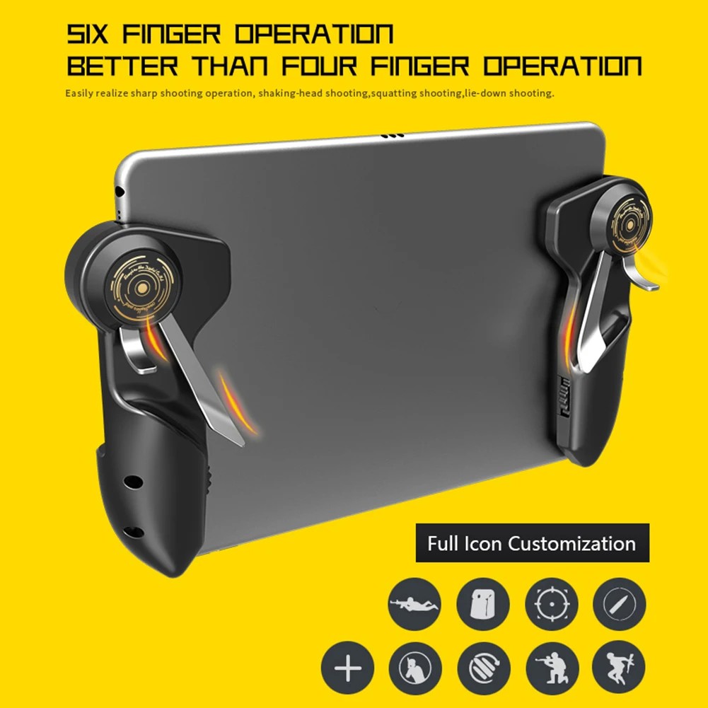 

2pcs 6 Finger Mobile Game Controller for PUBG Gamepad Tablet Trigger Handle Aim Button L1R1 Shooter