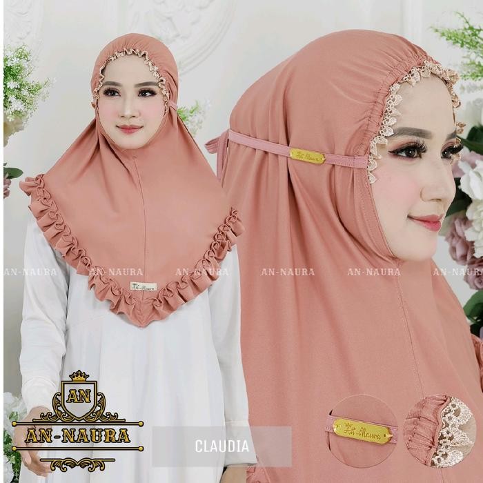 Product Laris Jilbab Kerut Renda Claudia Terbaru - Bergo Kerut Renda Jersey - Kerudung Jersey Renda-