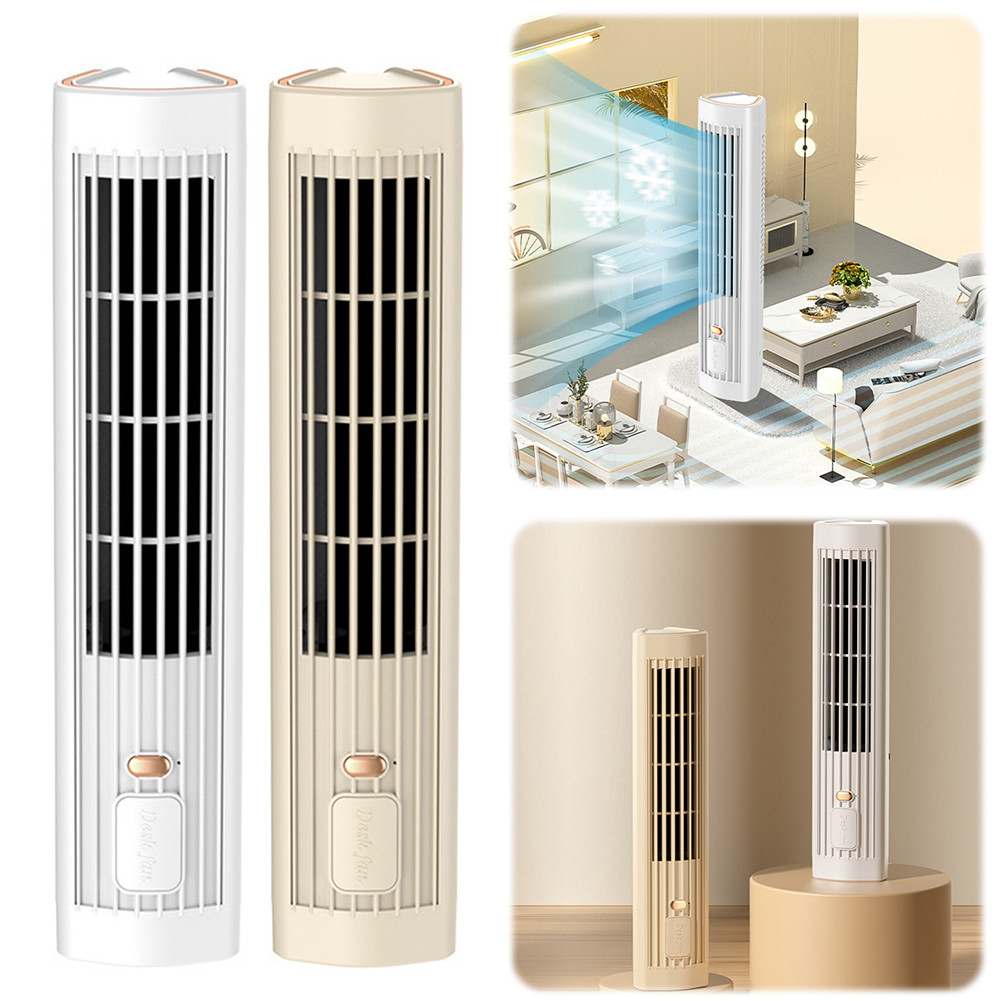 Bladeless Tower Fan USB Rechargeable 3 Speed Mini Vertical Air Conditioner 1200mAh Standing Tower Fa