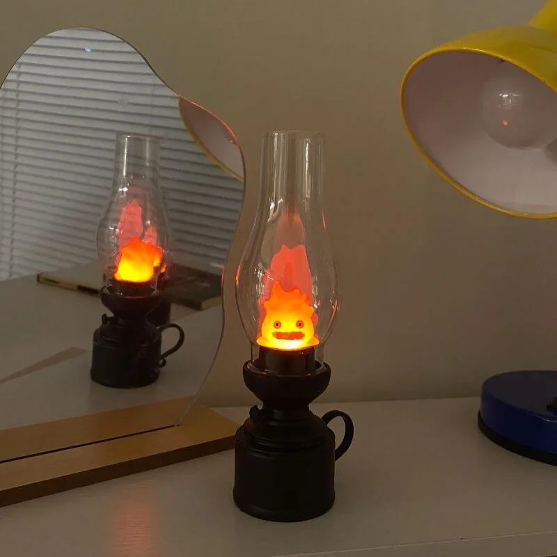 Calcifer Flameless Night Light Halloween Retro Decorative Candle Light Cartoon Anime Kerosene Lamp B