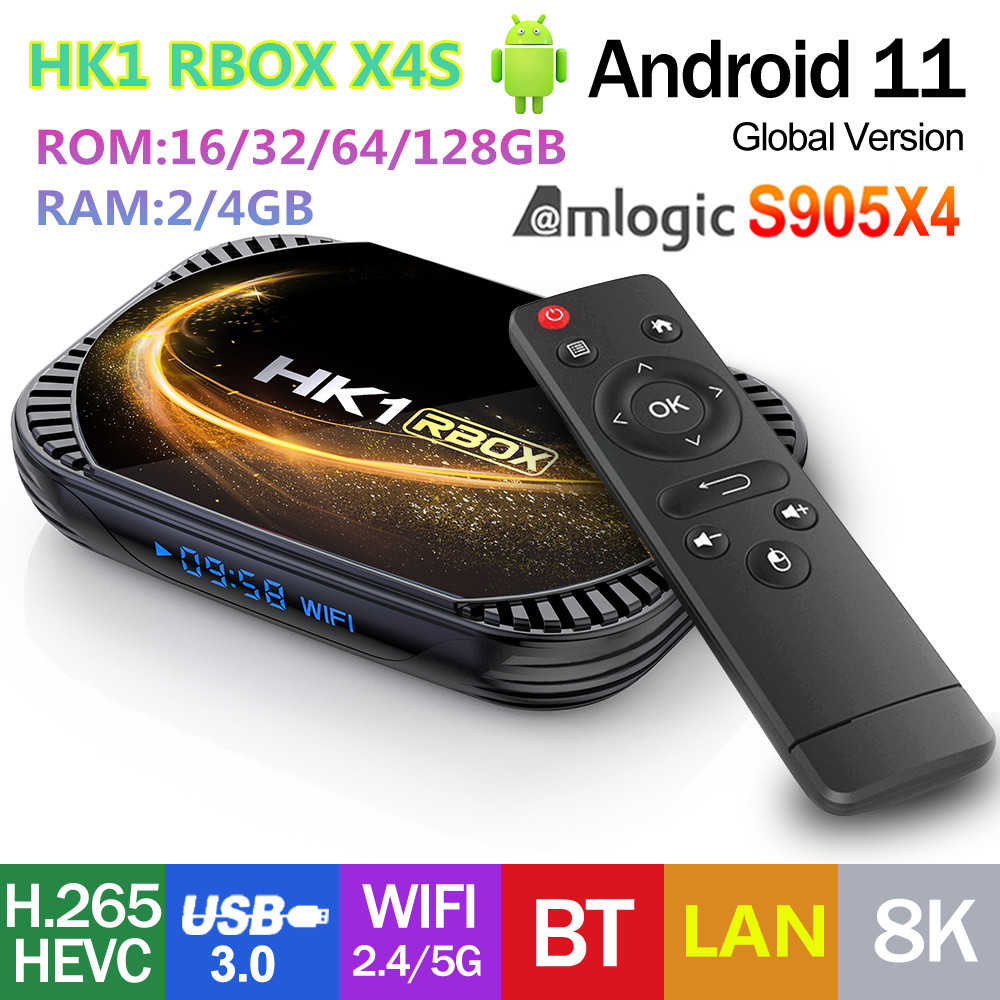 HK1 RBOX X4 X4S Android 11.0 TV Box Amlogic S905X4 4K 4GB 128GB ROM