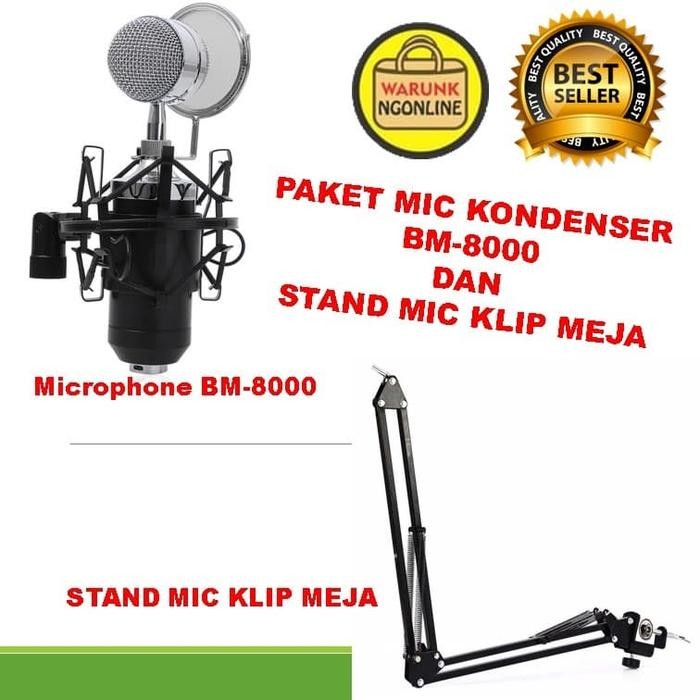 Paket Microphone Kondenser Taffware Bm8000 - Stand Mic Klip Meja