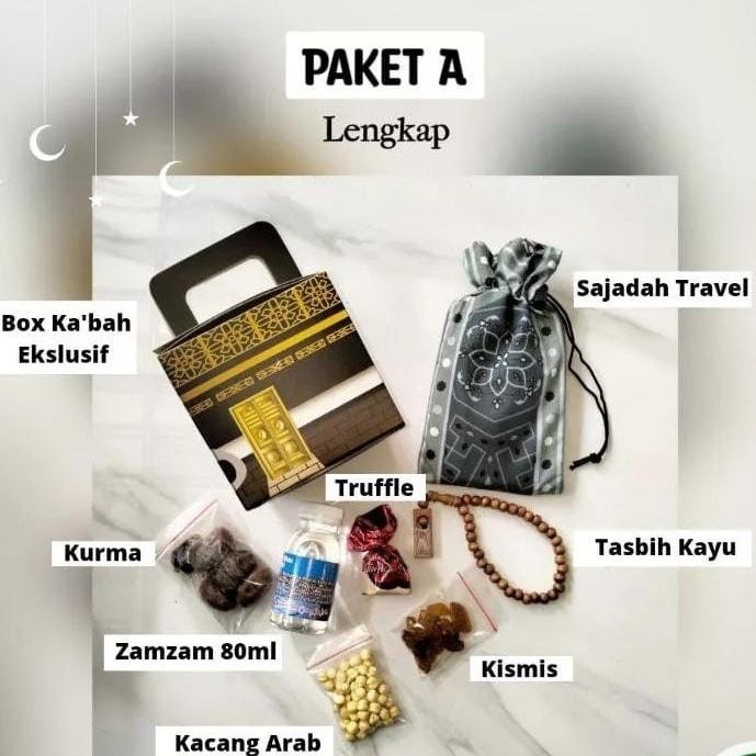 

Isi 75 Pcs Paket Oleh-Oleh Haji Dan Umroh Bentuk Ka'Bah Hampers