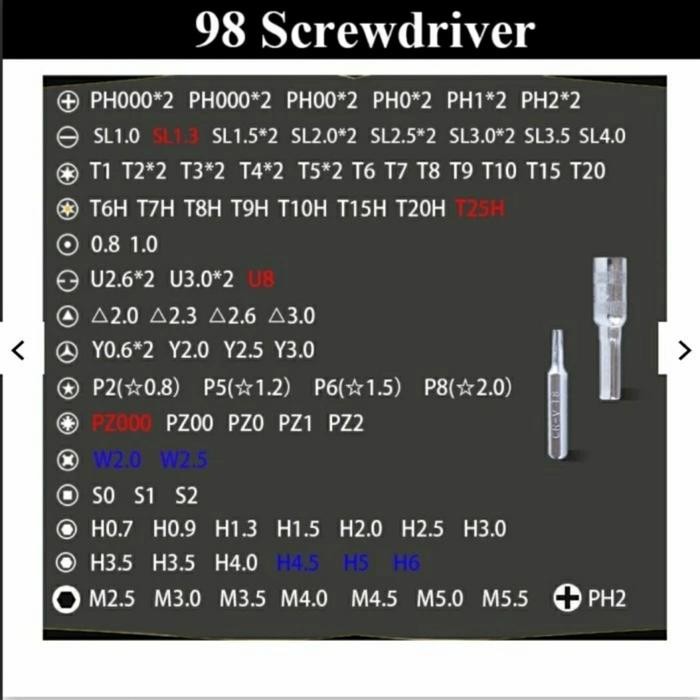 Taffware Yalku Screwdriver set Obeng Set reparasi hp laptop 115 in 1