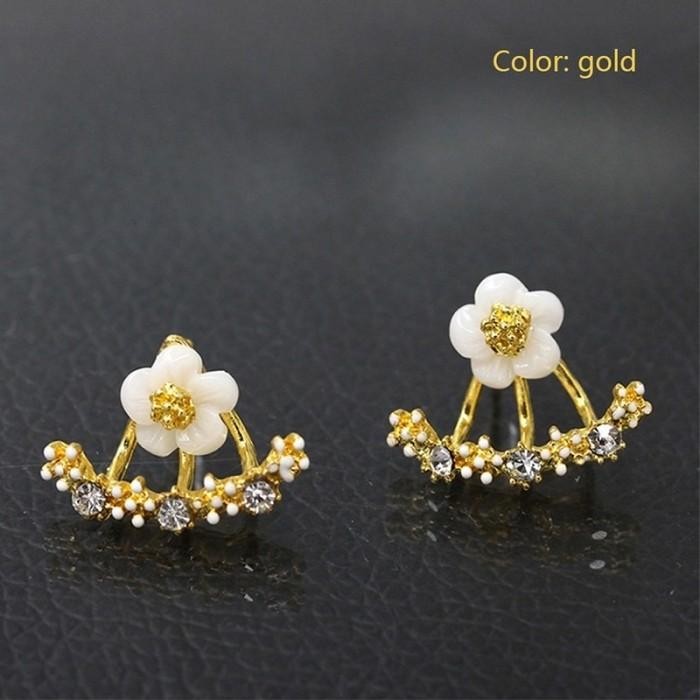 ANTING KOREA EMAS PERAK BUNGA / GIWANG EARING TUSUK BERLIAN PERMATA