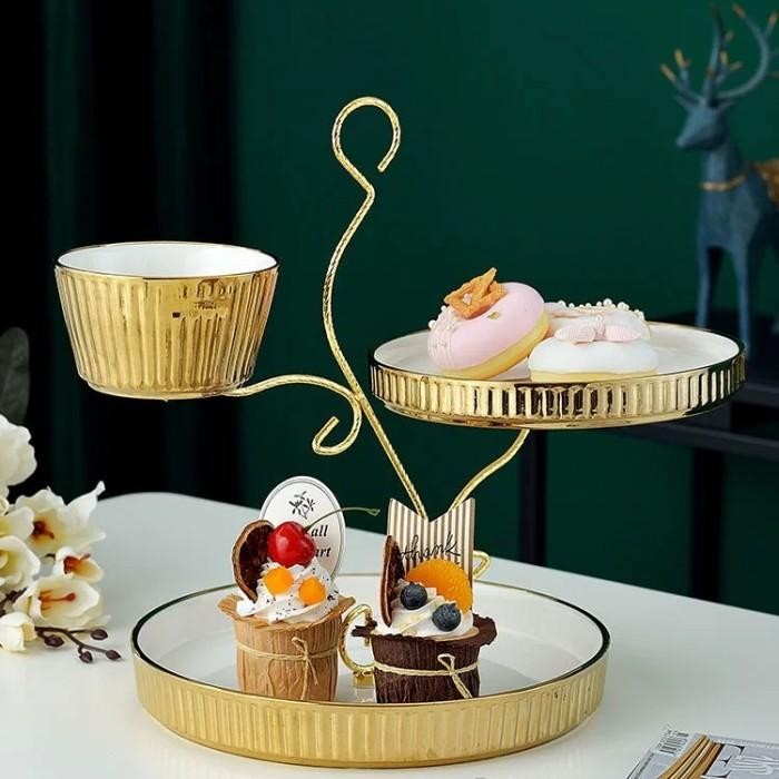 Terbatas Ceramic Dessert Serving Plate / Tier Cake 3 Susun / Tempat Kue 3 Susun
