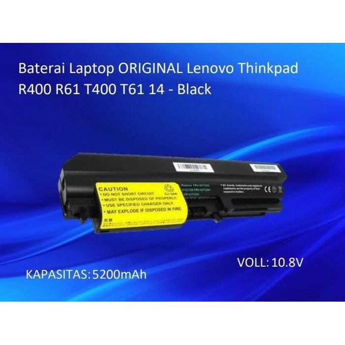 Baterai Laptop ORIGINAL Lenovo Thinkpad R400 R61 T400 T61 14 - Black