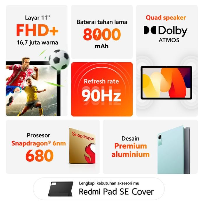 Xiaomi Redmi Pad SE (4GB/128GB) Prosesor Snapdragon 680 4G Mobile - Garansi Resmi