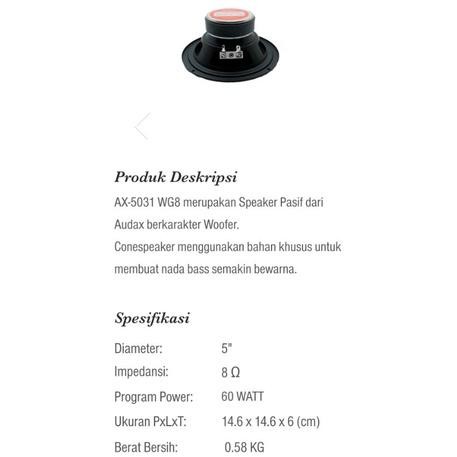 (Expert) AUDAX Speaker AUDAX 5 Inch AX 5031 Daya 60 Watt WOOFER