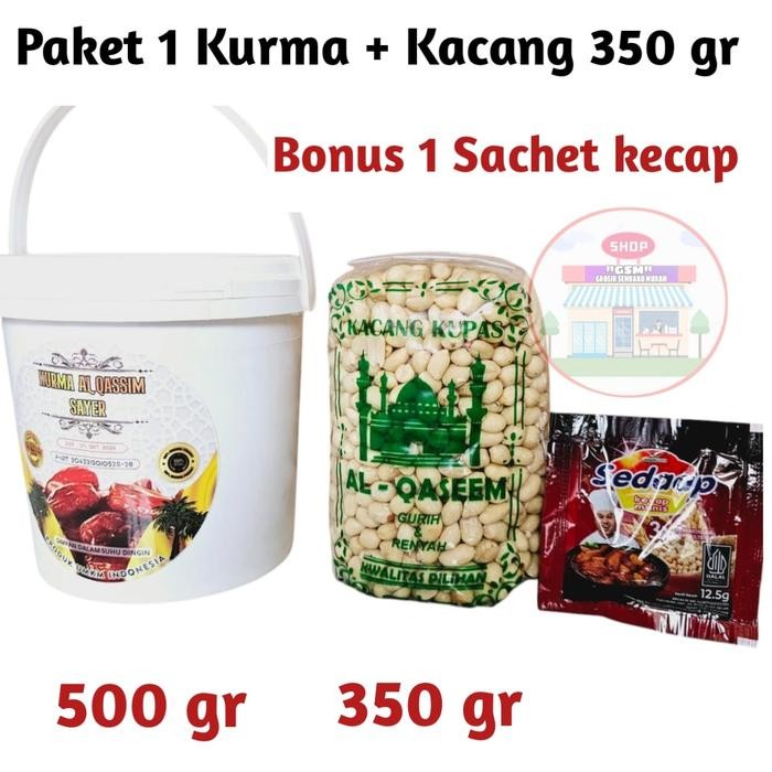 

New Paket Kurma Al-Qassim 500 Gram + Kacang Kupas Asli Tuban 350 Gram + Bonus 1 Sachet Kecap -