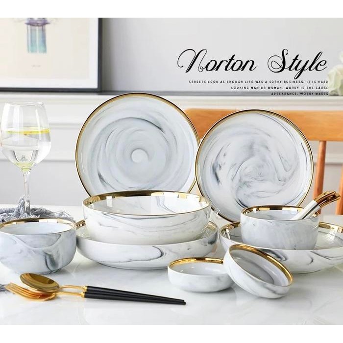 Piring Makan Marble Set / Piring Keramik Marble / Hampers Wedding Gift Terlaris