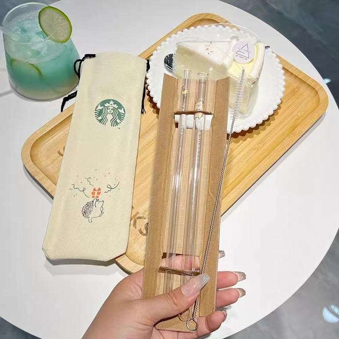Set Sedotan Kaca Bening Starbucks / Glass Straw Clear Transparan