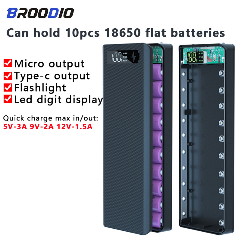 QC3.0 Fast Charge 10×18650 Batteries Power Bank Case Removable DIY