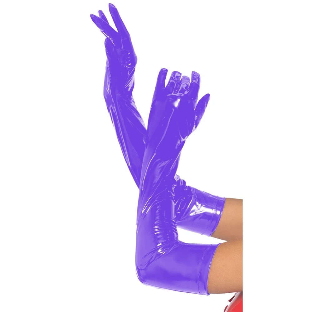 Sale Sexy Glossy Faux Latex Gloves Nightclub PVC Shiny Long Gloves Unisex Cosplay Party Mitten