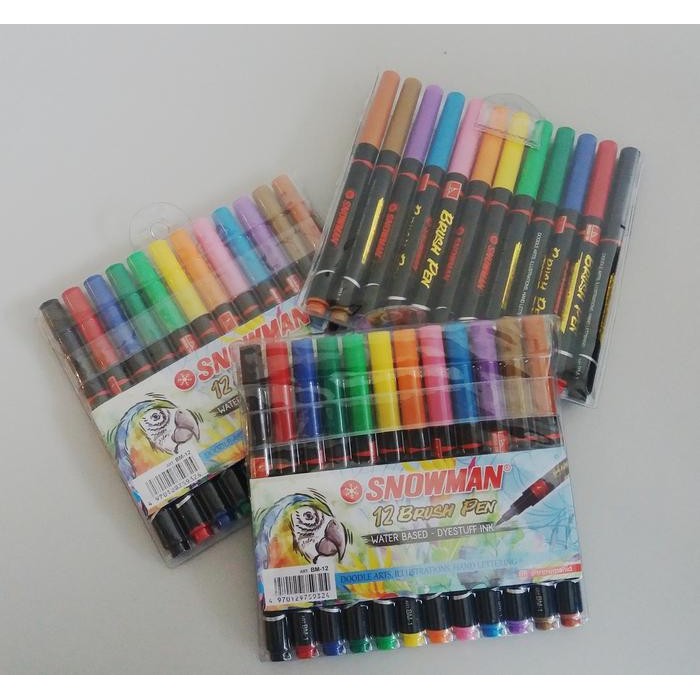 

snowman brush pen isi 12 warna brushpen murah bm - 12 blue green kode 573