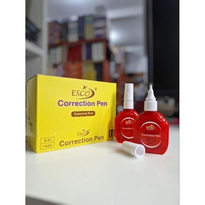 

1 box isi 12 pcs tipe ex cair esco/correction pen/atk/alat tulis stationery tinta putih pena merah