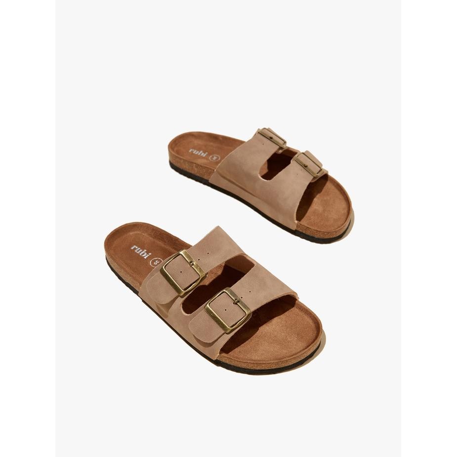 Rubi - Sandal Wanita - Rex Double Buckle Slide - Roebuck Nubuck