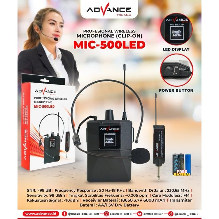 HARGA DISKON Advance MIC500 Mic Clip On Bando Wireless Bluetooth Youtuber Jangkauan