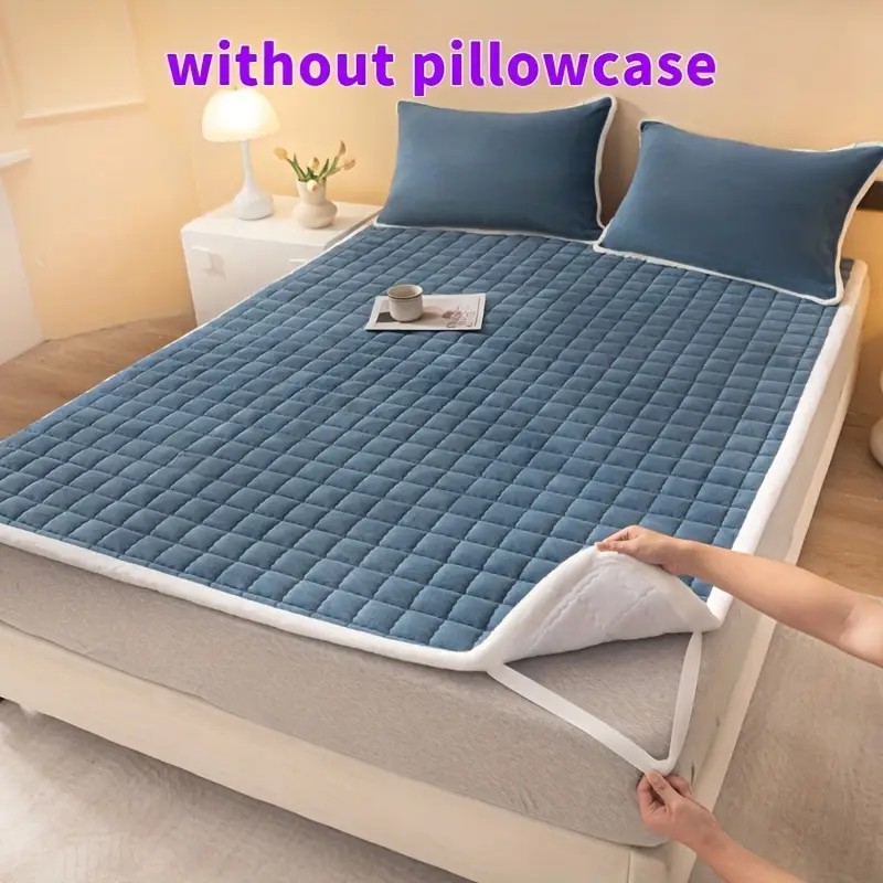1pc Quilted Mattress Topper, Soft Velvet Milk Fiber Mattress Cover, Breathable Flannel, Anti-Slip,