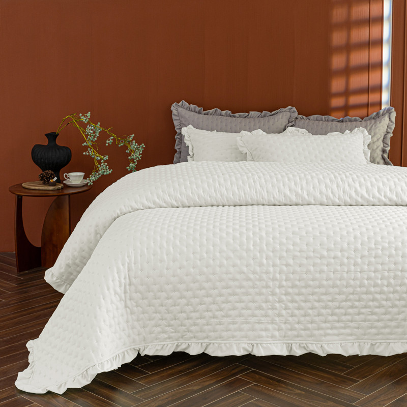 1pc Quilted Bedspread with Ruffle,Washed Cotton Bed Cover Or 2pcs Pillowcase,White Patchwork,Grey