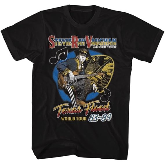 Kaos Stevie Ray Vaughan Texas Flood World Tour Dewasa Musisi Gaya Vintage Lengan Pendek