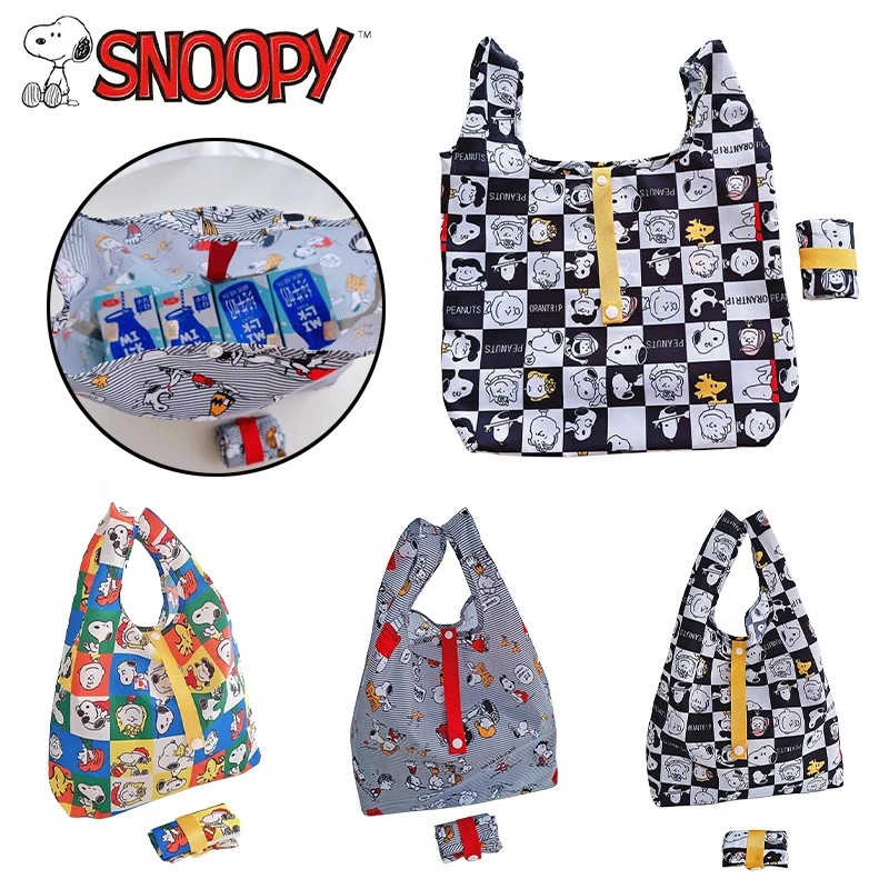 Snoopy Cartoon Folding Shopping Bag Washable Nylon Thick Reusable Women Tote Bag Portable Foldable