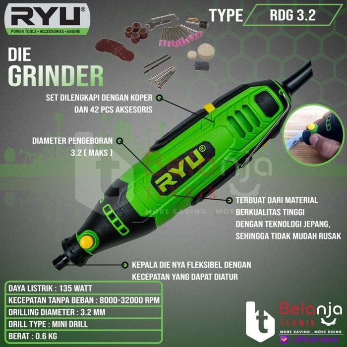 Ryu Mini Die Grinder Listrik Rdg 3.2 Mesin Grafir Tuner Drill Bor Mini