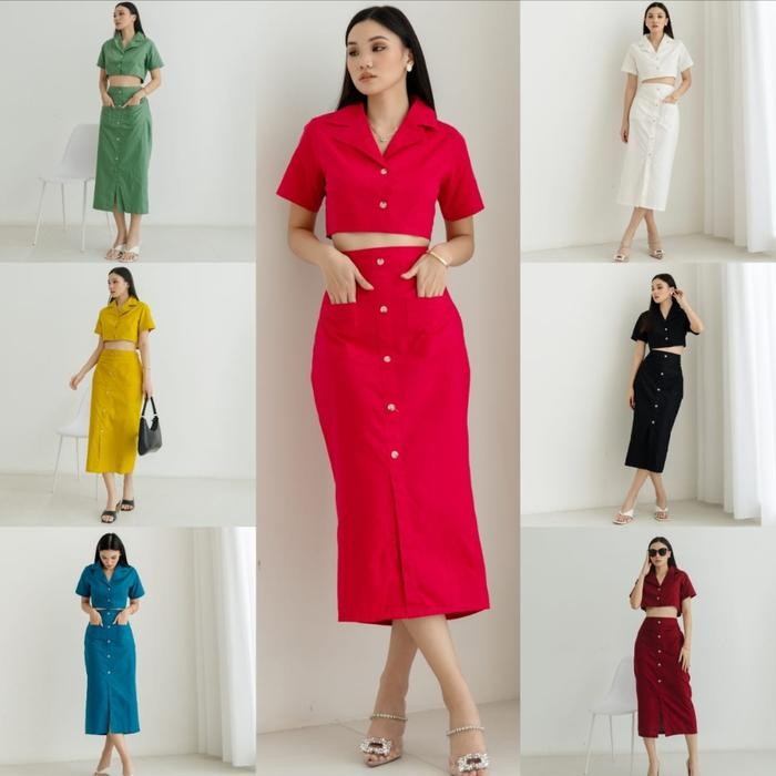 Dali Set Skirt Setelan Crop Top dan Rok 7/8 Linen Wanita