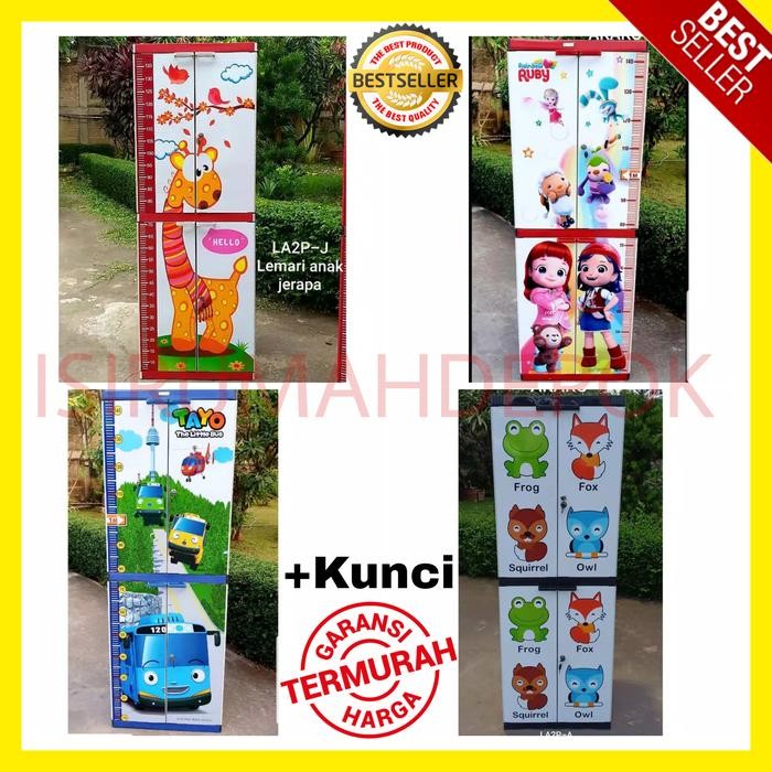 Lemari Pakaian Plastik Anak Karakter Akako Mini 4 susun Full Kunci