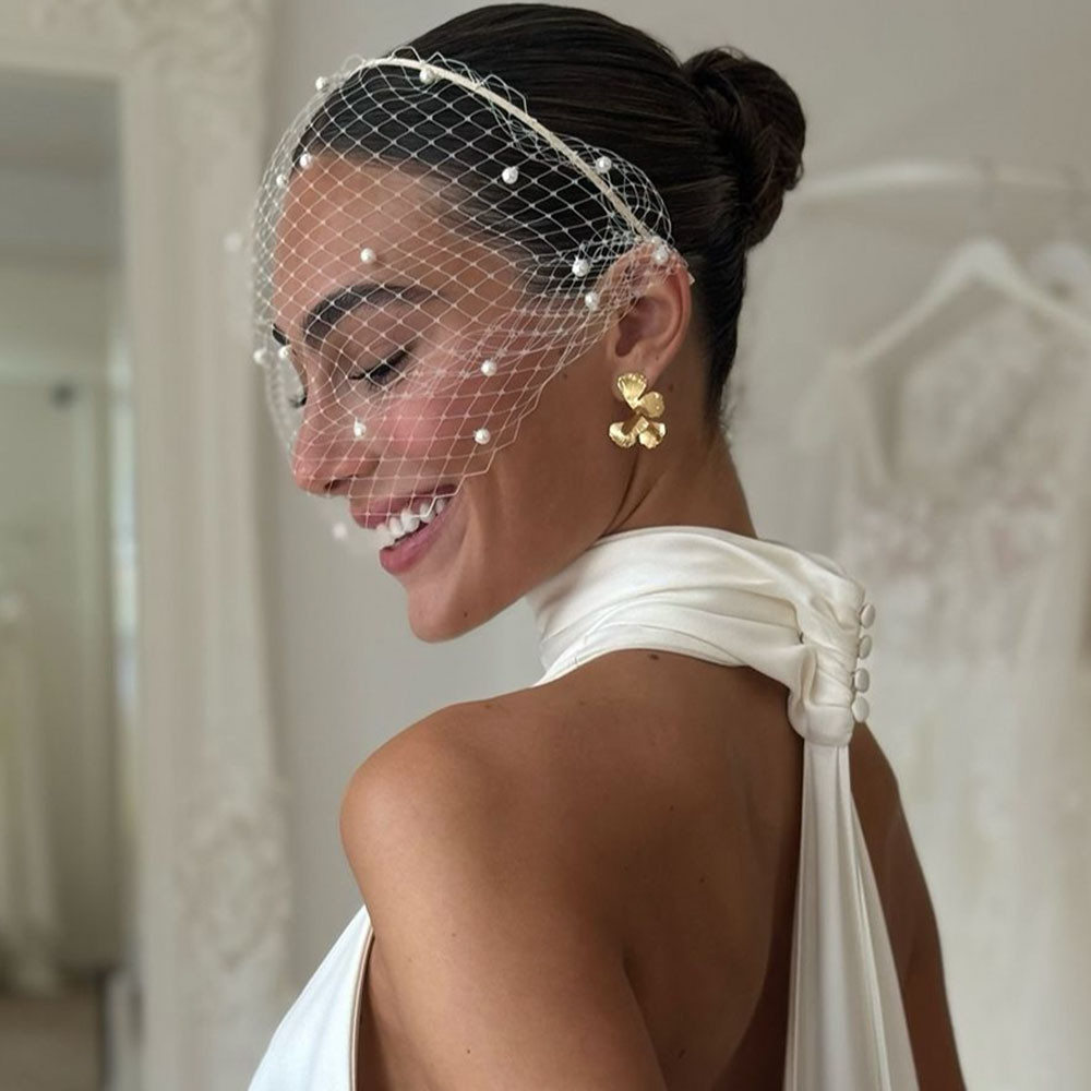 Jm20 Pears Beads Bridal Birdcage Veil Accesorios Para Boda Velo Novia Charming Wedding Birdcage Veil